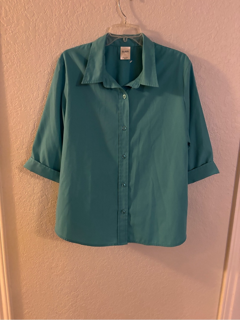 Teal Button-Front Collared Blouse